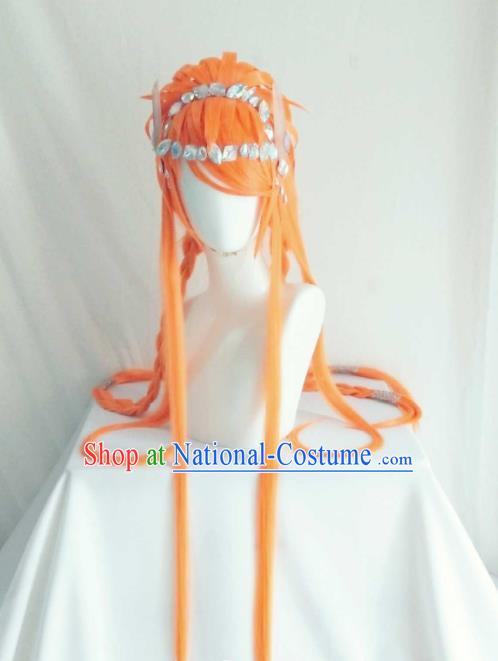 Chinese Ancient Empress Orange Wigs Headwear Traditional Thunderbolt Fantasy Queen Lang Wuyao Hairpieces Cosplay Goddess Hair Accessories