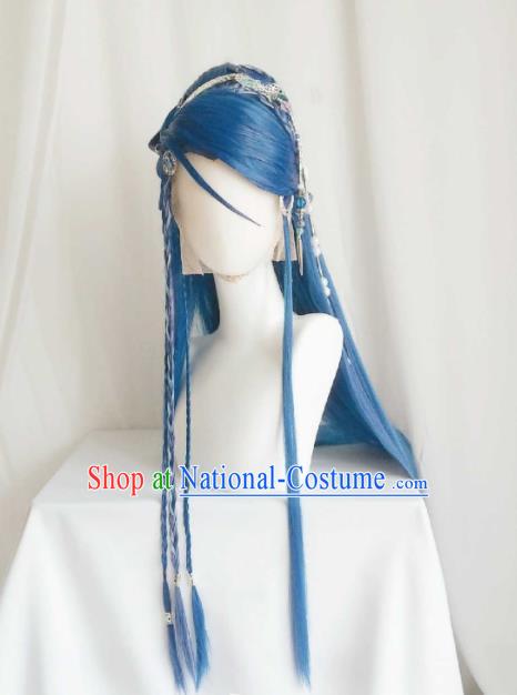 Chinese Cosplay Magic Princess Hair Accessories Ancient Fairy Blue Wigs Headwear Traditional Puppet Show Murong Shengxue Hairpieces