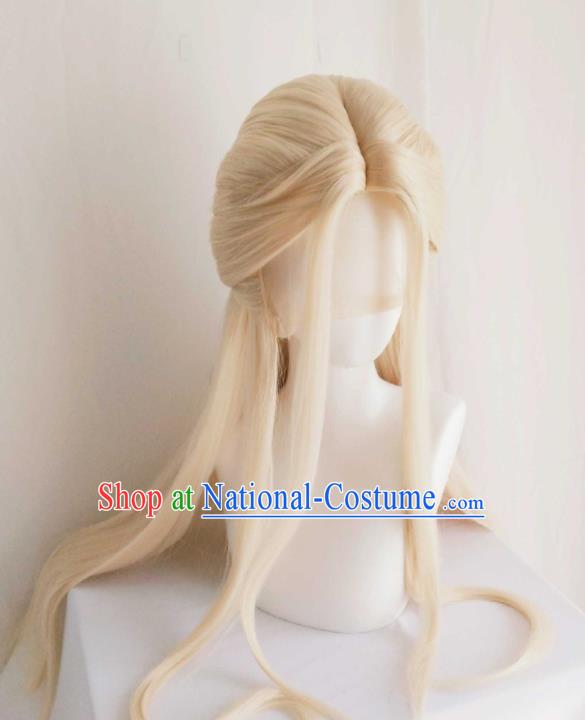 Chinese Cosplay Moon Goddess Hair Accessories Ancient Fairy Princess Golden Wigs Headwear Traditional Puppet Show Young Beauty Hairpieces