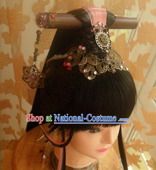 Chinese Cosplay Princess Hair Accessories Ancient Fairy Bangs Wigs and Hair Crown Headwear Traditional Puppet Show Bin Ruomin Hairpieces