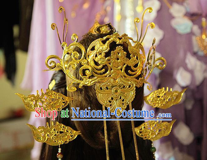 Chinese Cosplay Goddess Hair Accessories Ancient Fairy Princess Brown Wigs and Hairpins Headwear Traditional Hanfu Hairpieces