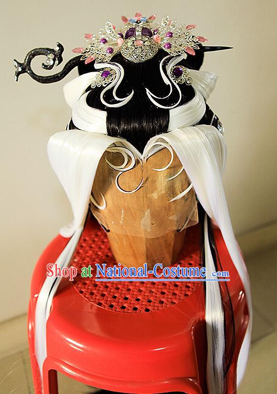 Chinese Traditional Puppet Show Hanfu Hairpieces Cosplay Goddess Queen Hair Accessories Ancient Empress Wigs and Hair Crown Headwear