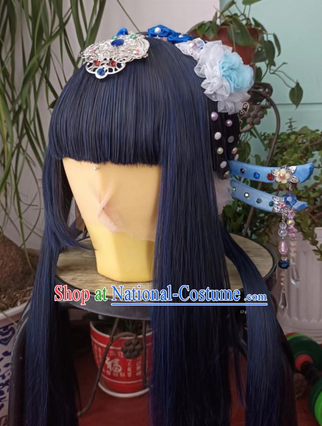 Chinese Traditional Puppet Show Linglong Xue Fei Hairpieces Cosplay Fairy Princess Hair Accessories Ancient Young Lady Wigs Headwear