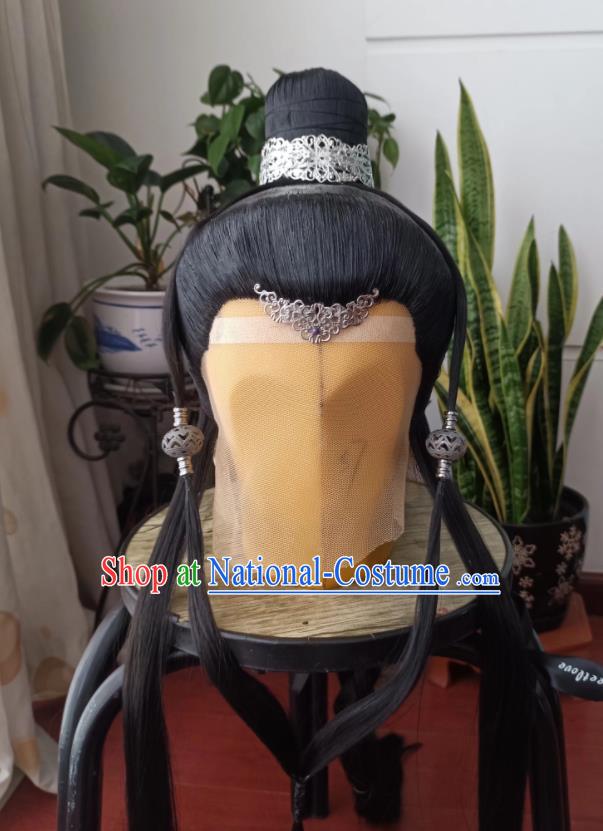 Chinese Ancient Royal Duke Periwig Hair Accessories Puppet Show Young Hero Headdress Traditional Handmade Cosplay Noble Childe Wigs Hairpieces