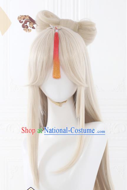 Handmade Moon Goddess Beige Wigs Traditional Game Young Lady Hair Accessories Cosplay Fairy Hairpieces