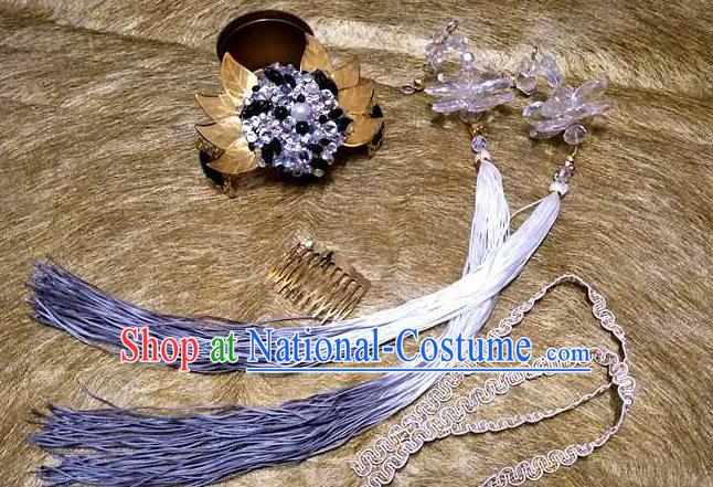 Chinese Handmade Cosplay Swordsman Headpieces Traditional Puppet Show Tan Wuyu Hairdo Crown Ancient Immortal Hair Accessories