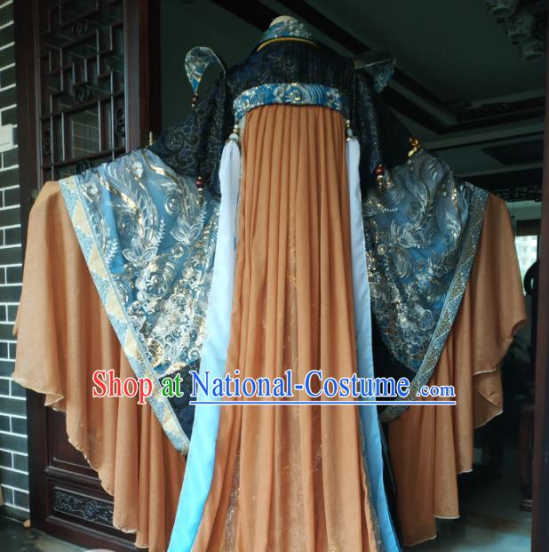 China Traditional Puppet Show Tan Wuyu Garment Costumes Cosplay Emperor Apparels Ancient Royal Highness Robe Clothing