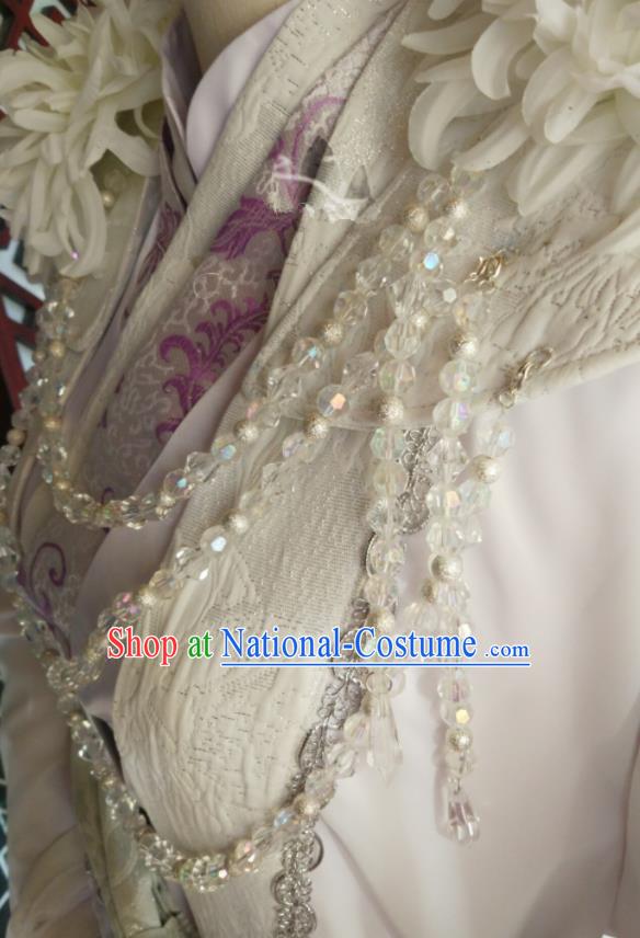 China Ancient Royal Prince White Robe Clothing Traditional Puppet Show King Garment Costumes Cosplay Swordsman Apparels