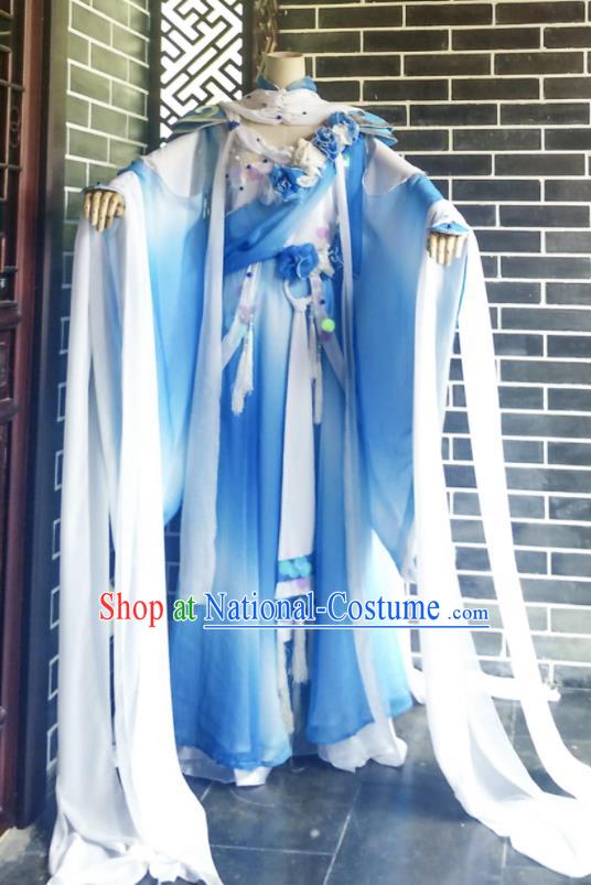 Custom Chinese Puppet Show Empress Bai Lianfei Blue Dress Outfits Ancient Imperial Consort Clothing Cosplay Goddess Garment Costumes