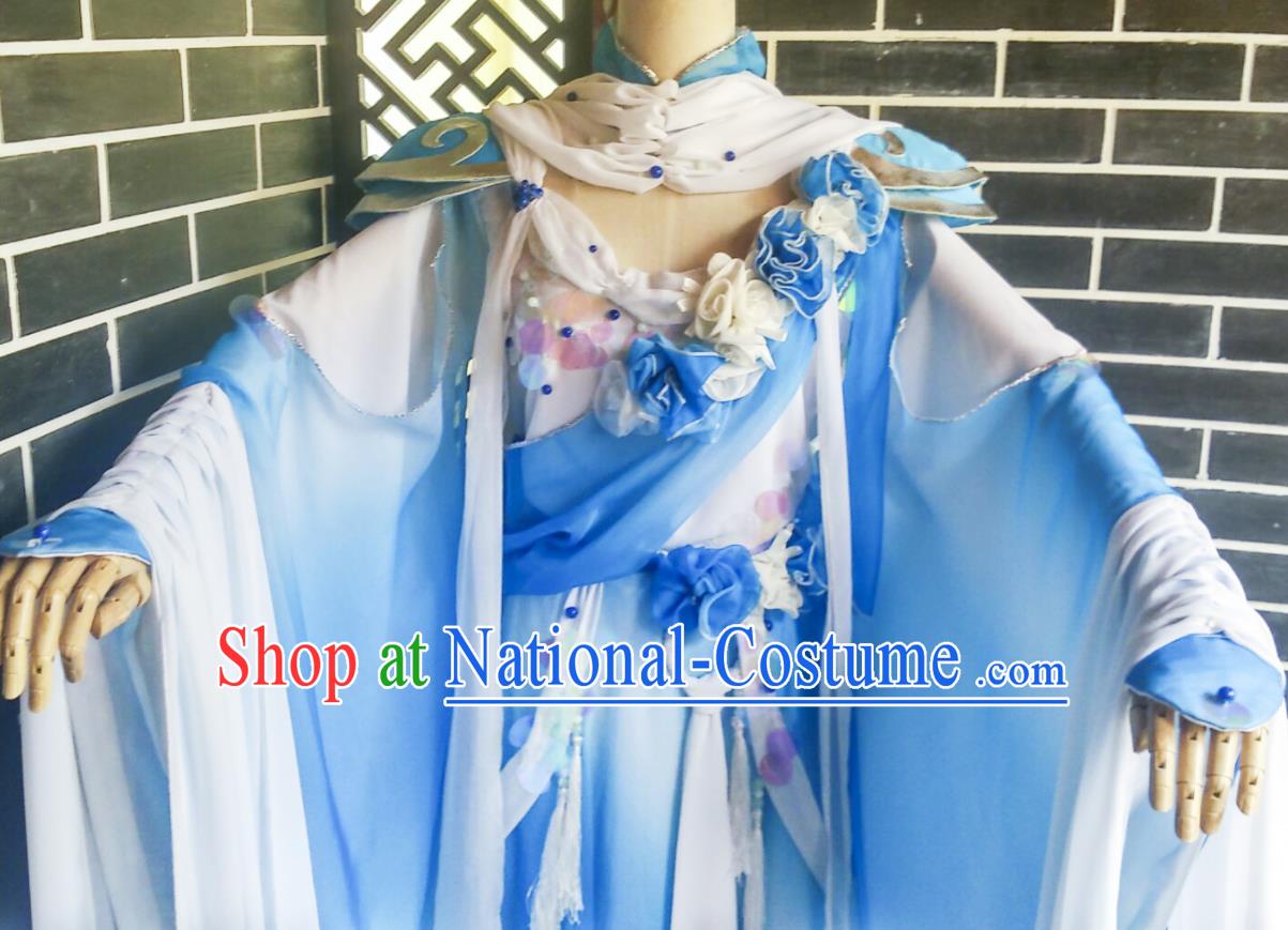 Custom Chinese Puppet Show Empress Bai Lianfei Blue Dress Outfits Ancient Imperial Consort Clothing Cosplay Goddess Garment Costumes