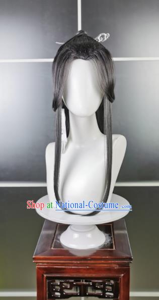 Chinese Cosplay Noble Childe Hairpieces Traditional Hanfu Young Hero Black Wigs and Hairpin Headdress Ancient Swordsman Hair Accessories