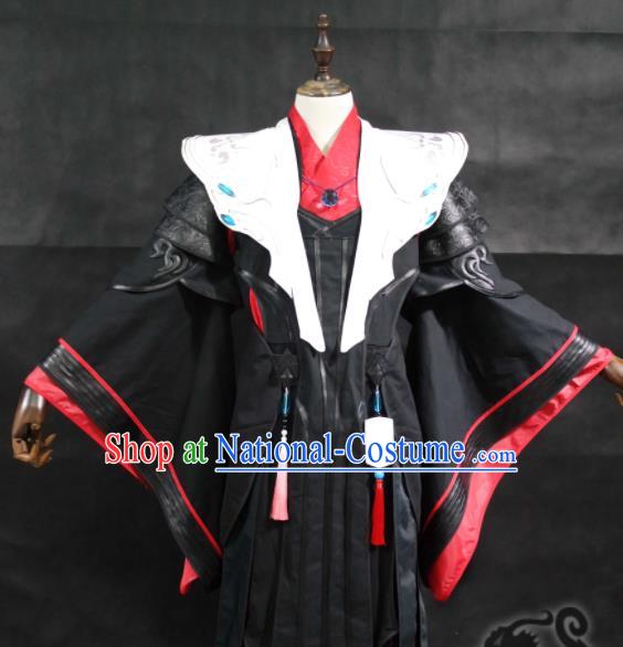 China Cosplay Swordsman Black Apparels Ancient Royal Prince Clothing Traditional JX Online Li Mi Garment Costumes