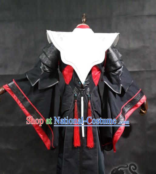 China Cosplay Swordsman Black Apparels Ancient Royal Prince Clothing Traditional JX Online Li Mi Garment Costumes