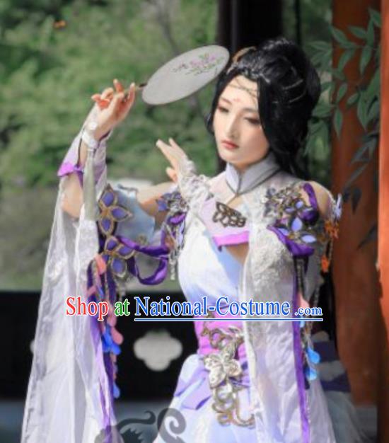 Custom Chinese Cosplay Imperial Consort Garment Costumes Traditional Ni Shui Han Li Shishi Lilac Dress Outfits Ancient Palace Beauty Clothing