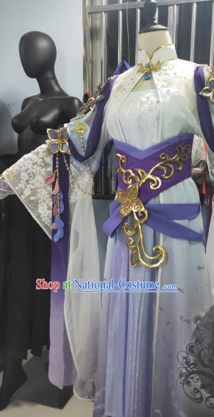 Custom Chinese Cosplay Imperial Consort Garment Costumes Traditional Ni Shui Han Li Shishi Lilac Dress Outfits Ancient Palace Beauty Clothing