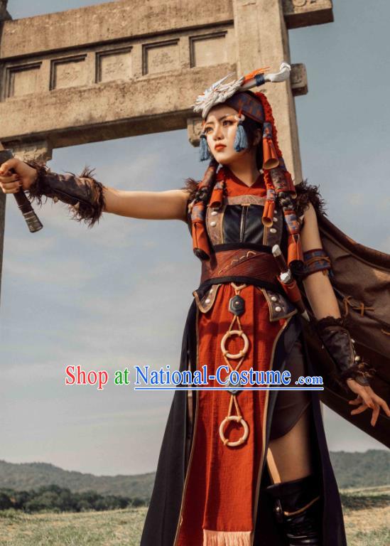 Custom Chinese Ancient Female Knight Clothing Cosplay Goddess Garment Costumes Traditional Swords of Legends Swordswoman Lei Zu Dress Outfits