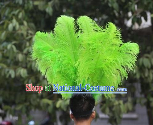 Handmade Stage Performance Hair Accessories Samba Dance Hair Crown Rio Carnival Green Ostrich Feather Hat Halloween Male Headwear