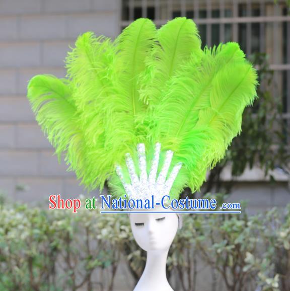 Handmade Stage Performance Hair Accessories Samba Dance Hair Crown Rio Carnival Green Ostrich Feather Hat Halloween Male Headwear