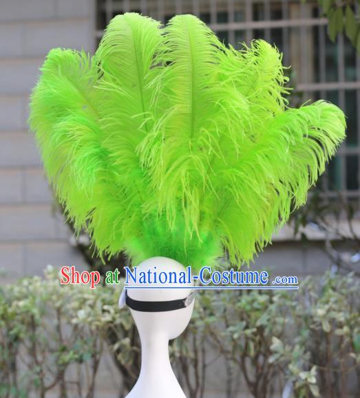 Handmade Stage Performance Hair Accessories Samba Dance Hair Crown Rio Carnival Green Ostrich Feather Hat Halloween Male Headwear