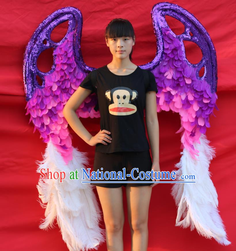 Top Stage Show Purple Feather Giant Wings Opening Dance Back Accessories Halloween Cosplay Angel Decorations Miami Catwalks Props