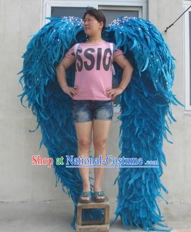 Top Opening Dance Back Accessories Halloween Cosplay Performance Decorations Miami Angel Catwalks Giant Props Stage Show Deluxe Blue Feather Wings