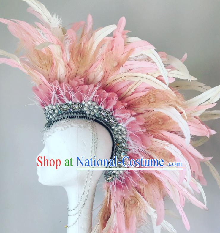 Handmade Stage Performance Headdress Samba Dance Pink Feather Hat Rio Carnival Deluxe Hair Accessories Catwalks Giant Hair Crown