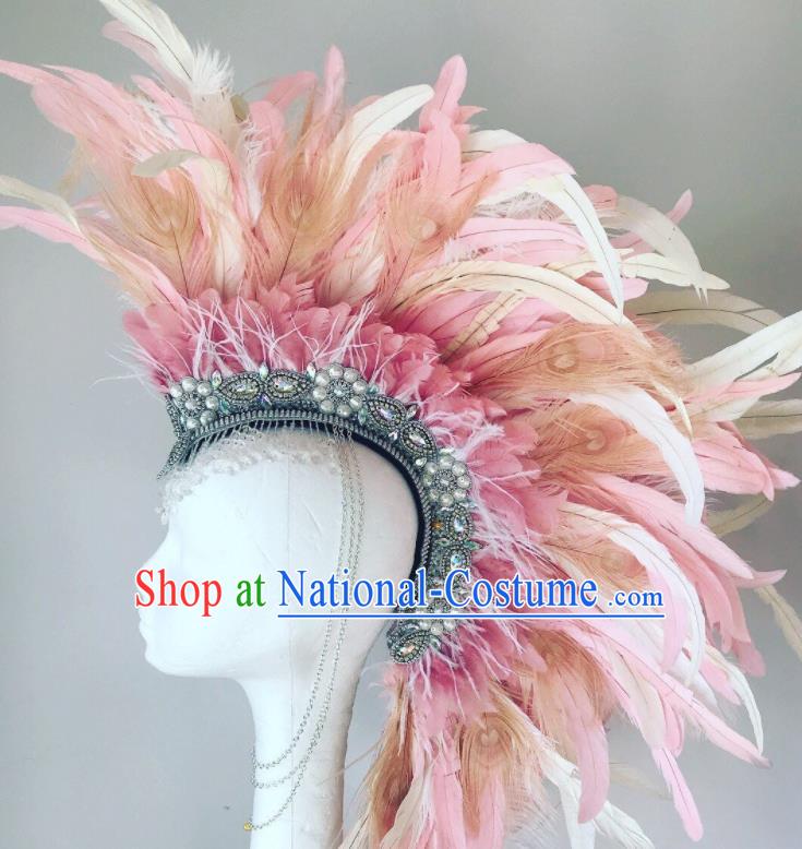 Handmade Stage Performance Headdress Samba Dance Pink Feather Hat Rio Carnival Deluxe Hair Accessories Catwalks Giant Hair Crown