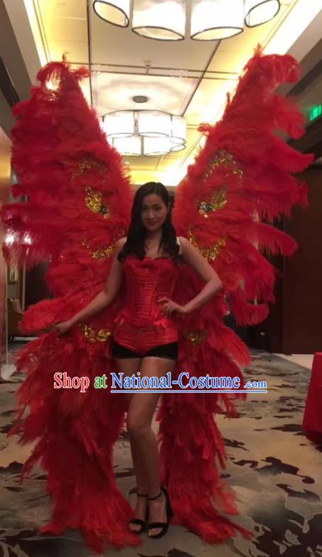 Top Miami Catwalks Accessories Brazil Parade Back Decorations Opening Dance Props Stage Show Red Ostrich Feather Butterfly Wings