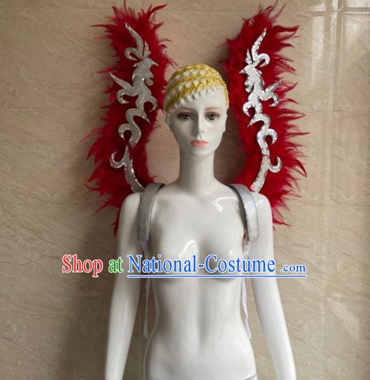 Top Miami Catwalks Accessories Brazil Parade Back Decorations Halloween Cosplay Red Feather Props Stage Show Angel Wings