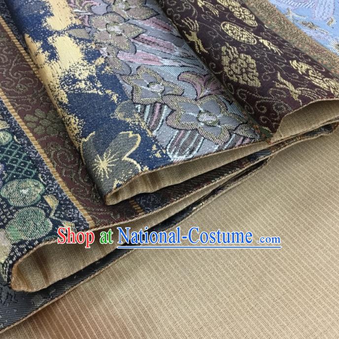 Traditional Japanese Handmade Nishijin Tapestry Waistband Yukata Robe Navy Brocade Girdle Accessories Kimono Sakura Pattern Belt