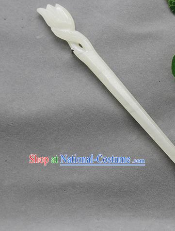 China Classical Carving Mangnolia Headpiece Handmade Hetian Jade Hairpin Traditional Hanfu Hair Accessories Ancient Princess Hair Stick