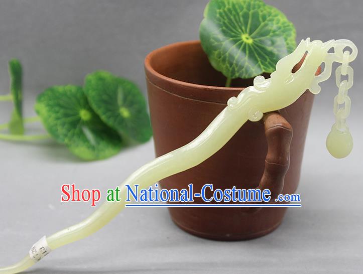 China Traditional Hair Accessories Ancient Empress Tassel Hair Stick Classical Hanfu Headpiece Handmade Jade Carving Phoenix Hairpin