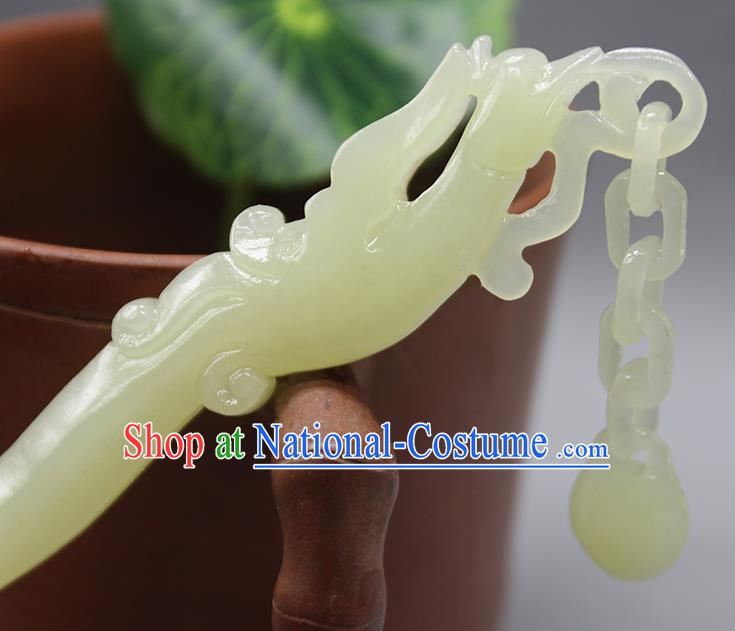 China Traditional Hair Accessories Ancient Empress Tassel Hair Stick Classical Hanfu Headpiece Handmade Jade Carving Phoenix Hairpin