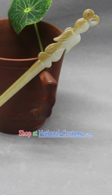 China Classical Headpiece Handmade Jade Carving Fairy Hairpin Traditional Hair Accessories Ancient Princess Hair Stick