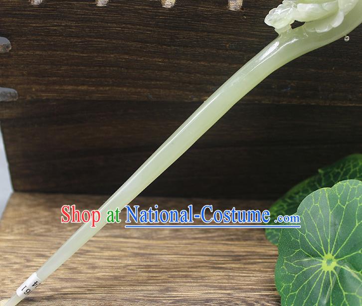 China Handmade Jade Carving Peony Hairpin Traditional Hanfu Hair Accessories Ancient Princess Hair Stick Han Dynasty Court Lady Headpiece