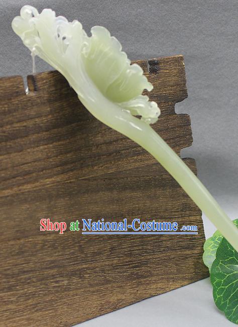 China Handmade Jade Carving Peony Hairpin Traditional Hanfu Hair Accessories Ancient Princess Hair Stick Han Dynasty Court Lady Headpiece