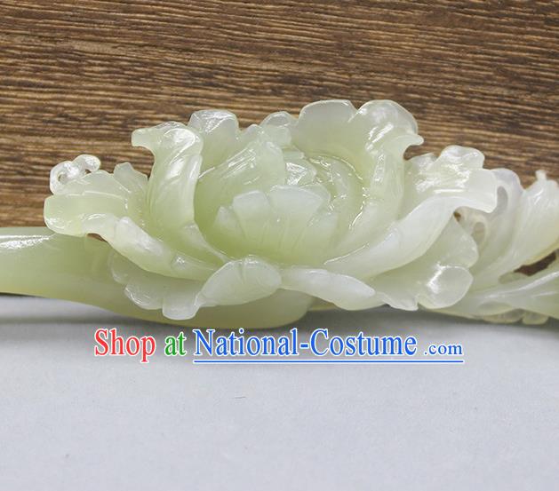 China Handmade Jade Carving Peony Hairpin Traditional Hanfu Hair Accessories Ancient Princess Hair Stick Han Dynasty Court Lady Headpiece