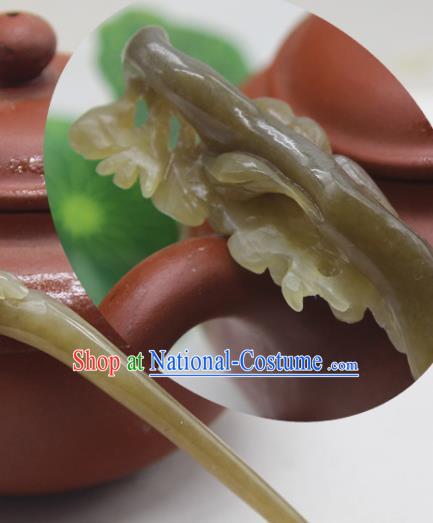 China Han Dynasty Court Lady Headpiece Handmade Jade Carving Plum Hairpin Traditional Hanfu Hair Accessories Ancient Princess Hair Stick