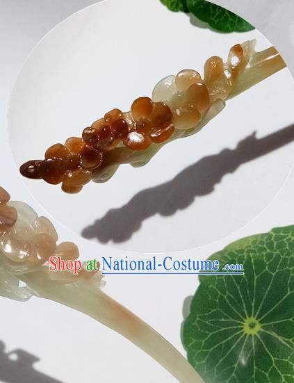 China Han Dynasty Court Lady Headpiece Handmade Jade Carving Plum Hairpin Traditional Hanfu Hair Accessories Ancient Princess Hair Stick