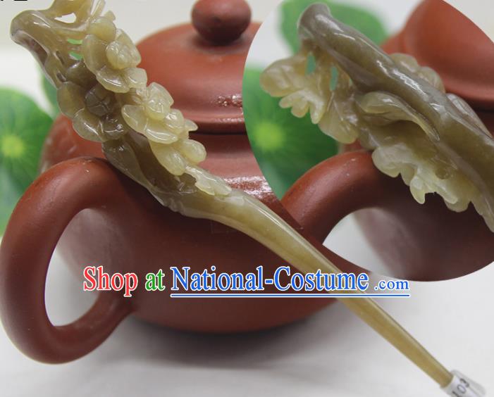 China Ancient Princess Hair Stick Han Dynasty Court Lady Headpiece Handmade Jade Carving Plum Hairpin Traditional Hanfu Hair Accessories