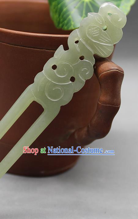 China Handmade Jade Carving Hairpin Traditional Hanfu Hair Accessories Ancient Empress Hair Stick Han Dynasty Court Headpiece