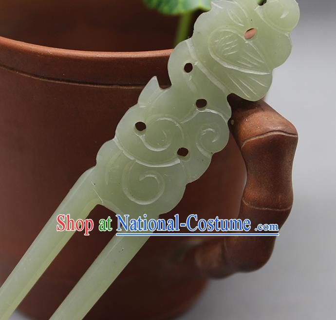 China Handmade Jade Carving Hairpin Traditional Hanfu Hair Accessories Ancient Empress Hair Stick Han Dynasty Court Headpiece