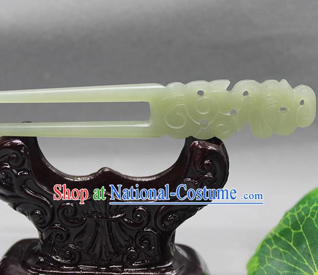 China Handmade Jade Carving Hairpin Traditional Hanfu Hair Accessories Ancient Empress Hair Stick Han Dynasty Court Headpiece