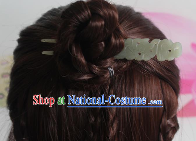 China Handmade Jade Carving Hairpin Traditional Hanfu Hair Accessories Ancient Empress Hair Stick Han Dynasty Court Headpiece