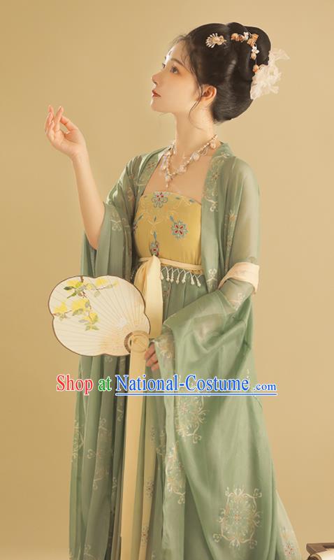 China Traditional Court Beauty Green Hanfu Dress Apparels Ancient Empress Clothing Tang Dynasty Imperial Consort Garment Costumes