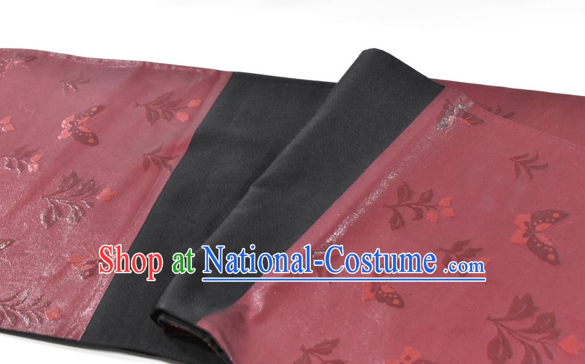 Japanese Classical Flowers Bird Pattern Kimono Belt Handmade Nishijin Wine Red Brocade Waistband Traditional Yukata Robe Girdle Accessories