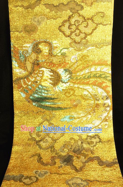 Japanese Classical Phoenix Pattern Golden Brocade Belt Handmade Kimono Nishijin Waistband Traditional Yukata Robe Girdle Accessories