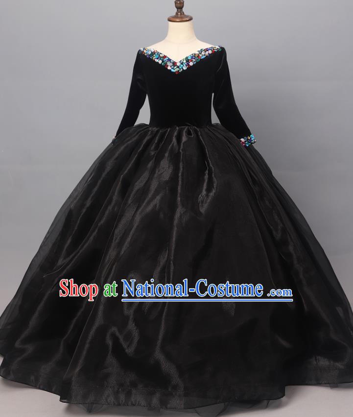 Custom Children Catwalks Garment Costume Halloween Stage Performance Black Full Dress Baroque Princess Fashion Piano Recital Clothing