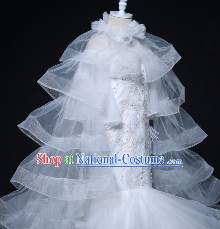 Custom Children Catwalks Garment Costume Christmas Performance White Fishtail Full Dress Victorian Princess Fashion Piano Recital Clothing