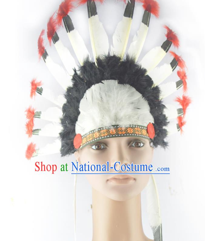 Professional Malankara Wild Man Hair Accessories Tribe Chief Headwear Halloween Fancy Ball Headdress Cosplay Hunter Feather Hair Crown